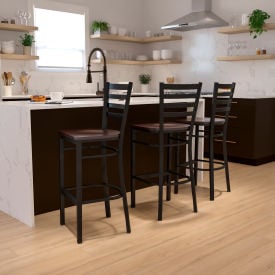 Flash Furniture Black Ladder Back Metal Restaurant Barstool - Walnut Wood Seat - HERCULES Series