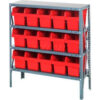 Quantum 1239-SB802 Steel Shelving with 15 8""H Plastic Shelf Bins Red 36x12x39-SB4 Shelves