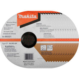 Makita® INOX Grinding Wheel 36 Grit Type 27 9"" Dia x 1/4""T x 7/8"" Cntr Hole Dia 10/Pk