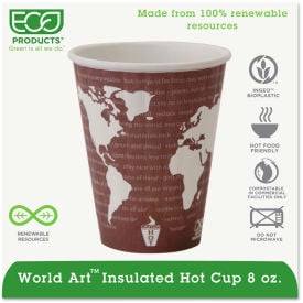 Eco-Products® World Art Insulated Hot Cups 8 oz. Maroon 800/Carton