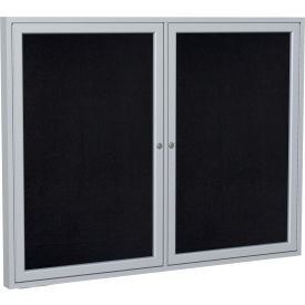 Ghent Enclosed Bulletin Board 2 Door 48""W x 36""H Black Recycled Rubber/Silver Frame