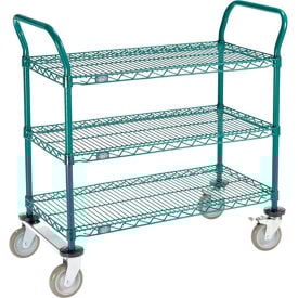 Nexel® Utility Cart 3 Shelf Poly-Green® 36""L x 18""W x 39""H Polyurethane Rigid Casters