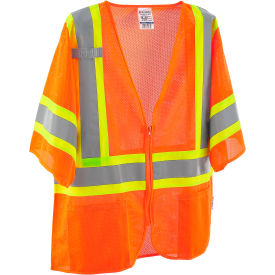 Global Industrial™ Class 3 Hi-Vis Safety Vest 4 Pockets Two-Tone Mesh Orange L/XL