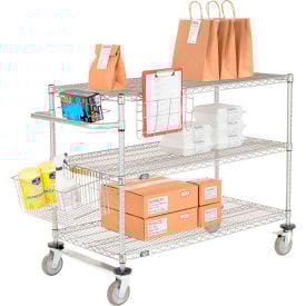 Nexelate® Curbside Cart w/3 Wire Shelves & Polyurethane Casters 30""L x 24""W x 40""H