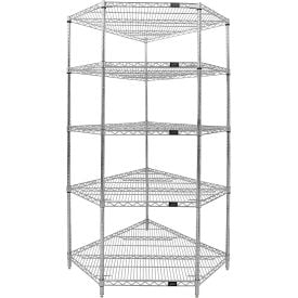 Quantum® 5 Shelf Chrome Corner Wire Shelving Unit 36""W x 18""D x 74""H