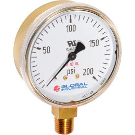 Global Industrial™ 2"" Compressed Gas Gauge 30 PSI 1/4"" NPT LM Polished Brass