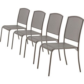 Global Industrial™ Outdoor Caf Armless Stacking Chair Steel Mesh Bronze 4 Pack
