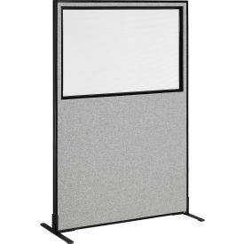 Interion® Freestanding Office Partition Panel with Partial Window 48-1/4""W x 96""H Gray