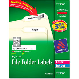 Avery® Permanent Self-Adhesive Laser/Inkjet File Folder Labels 3-7/16x2/3 WE 1800/Box