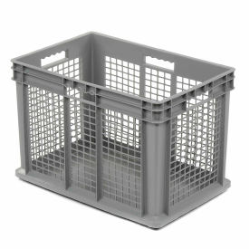 Global Industrial™ Mesh Straight Wall Container Solid Base 23-3/4""Lx 15-3/4""x16-1/8""H Gray