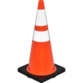 Global Industrial™ 28"" Traffic Cone Reflective Black Base 7 lbs.