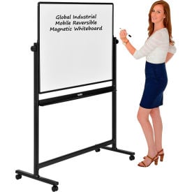 Global Industrial™ Mobile Reversible Whiteboard - 48""W x 36""H - Steel - Black Frame