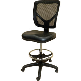 Shopsol™ Chair w/ Mesh Backrest Adjustable Footring & Hard Floor Casters Vinyl Black