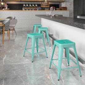 Flash Furniture 24""H Backless Counter-Height Stool - Metal - Square - Mint Green