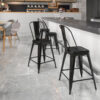 Flash Furniture 24'' High Metal Indoor-Outdoor Counter Height Stool with Back - Black