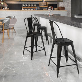 Flash Furniture 24'' High Metal Indoor-Outdoor Counter Height Stool with Back - Black