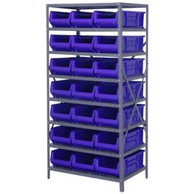 Quantum 2475-952 Steel Shelving with 21 24""D Hulk Hopper Bins Blue 24x36x75