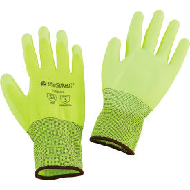 Global Industrial™ Flat Polyurethane Coated Gloves Hi-Viz Lime Large