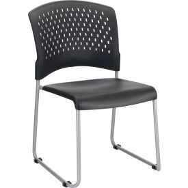 Interion® Stacking Chair With Mid Back Plastic Black
