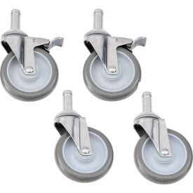 Nexel® Stainless Steel Stem Casters - Set of (4) 5"" Polyurethane (2) with Brakes 1200 Lb. Cap.