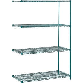 Nexel® 4 Shelf Poly-Green® Wire Shelving Unit Add On 72""W x 24""D x 54""H