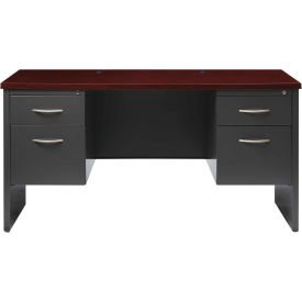 Hirsh Industries® Modular Steel Credenza - Double Pedestal - 60 x 24 - Charcoal/Mahogany