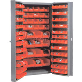 Global Industrial™ Bin Cabinet Deep Door - 132 Red Bins 16-Gauge Unassembled Cabinet 38x24x72