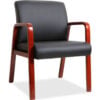 Lorell® Black Leather Wood Frame Guest Chair - Black with Mahogany Frame