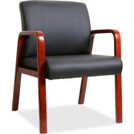 Lorell® Black Leather Wood Frame Guest Chair - Black with Mahogany Frame