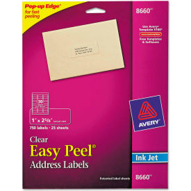 Avery® Easy Peel Inkjet Mailing Labels 1 x 2-5/8 Clear 750/Pack
