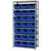Quantum QSBU-255 Steel Shelving With 21 Giant Stacking Bins Blue 18x36x75