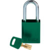 Brady® ALU-GRN-38ST-KD Brady SafeKey Lockout Padlock Aluminum 1.5"" Steel Shackle Key Different