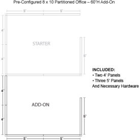 Interion® Pre-Configured Office Cubicle 8'W x 10'D x 60""H Add-On Kit Gray