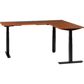 Interion® L-Shaped Electric Height Adjustable Desk 72""W x 24""D Cherry W/ Black Base