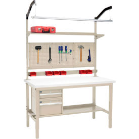 Global Industrial™ 60""W x 36""D Production Workbench - Laminate Square Edge Complete Bench - Tan