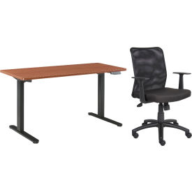 Interion® Height Adjustable Table with Chair Bundle - 60""W x 30""D - Cherry w/ Black Base