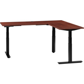 Interion® L-Shaped Electric Height Adjustable Desk 60""W x 24""D Mahogany W/ Black Base