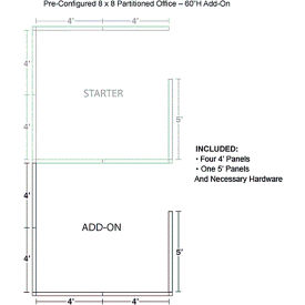 Interion® Pre-Configured Office Cubicle 8'W x 8'D x 60""H Add-On Kit Gray