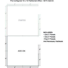 Interion® Pre-Configured Office Cubicle 10'W x 10'D x 60""H Add-On Kit Gray