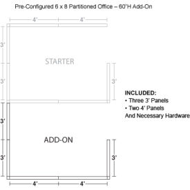 Interion® Pre-Configured Office Cubicle 6'W x 8'D x 60""H Add-On Kit Gray