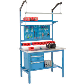 Global Industrial™ 48x30 Production Workbench - Stainless Steel Square Edge Complete Bench Blue