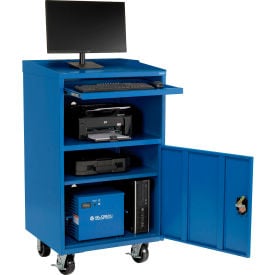 Global Industrial™ Mobile Powered Computer Workstation 560Wh Battery Blue Unassembled