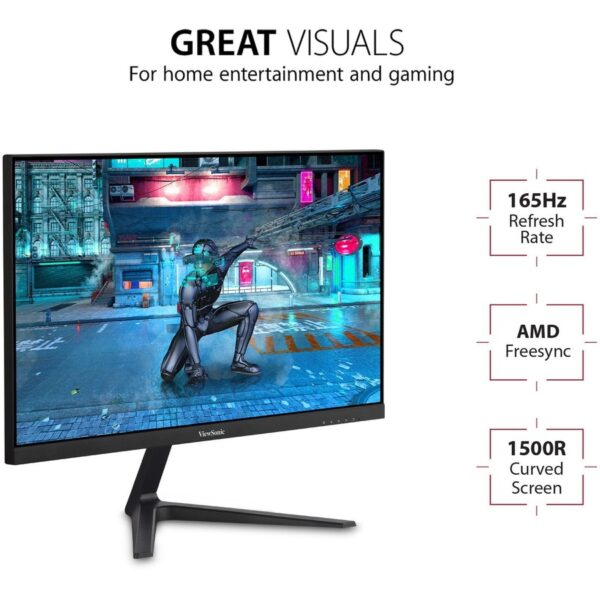 ViewSonic OMNI VX2418C 24 Inch 1080p 1ms 165Hz Curved Gaming Monitor with FreeSync Premium, Eye Care, HDMI and DisplayPort