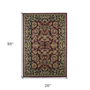 2' X 8' Red Or Black Traditional Bordered Rug
