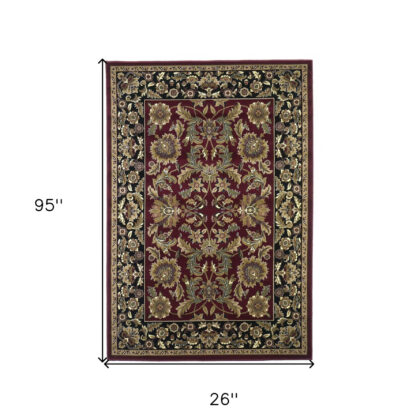 2' X 8' Red Or Black Traditional Bordered Rug