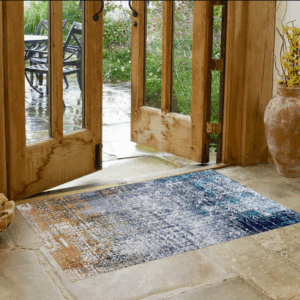 2' x 3' Blue and Silver Abstract Shag Printed Washable Non Skid Area Rug