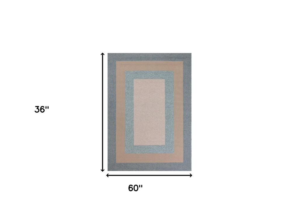 3' X 5' Blue and Beige Handmade Indoor Outdoor Area Rug