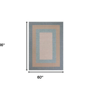 3' X 5' Blue and Beige Handmade Indoor Outdoor Area Rug