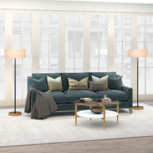 62" Black And White Floor Lamp With White Fabric Drum Shade