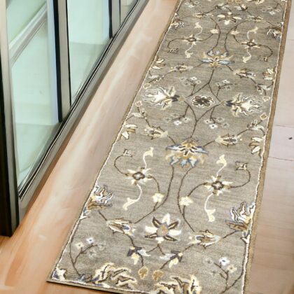7' Grey Hand Tufted Wool Traditional Floral Indoor Area Rug